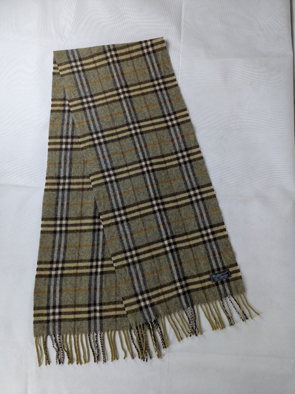 Burberry Check Green Scarf Unisex | 100% Lambswool Authentic | Used - Picture 3 of 7